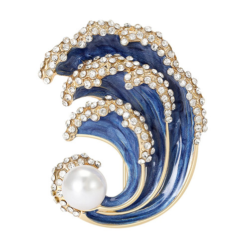 Ocean wave blue brooch faux - brooch,